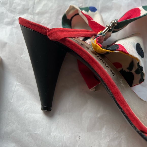 VTG 80s Xavier Denaud red suede heels scarf strap sz 8 Paris Made in Spain - Picture 3 of 14